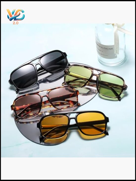 Retro 70s Square Aviator Sunglasses Oversized Vintage Trendy Shades